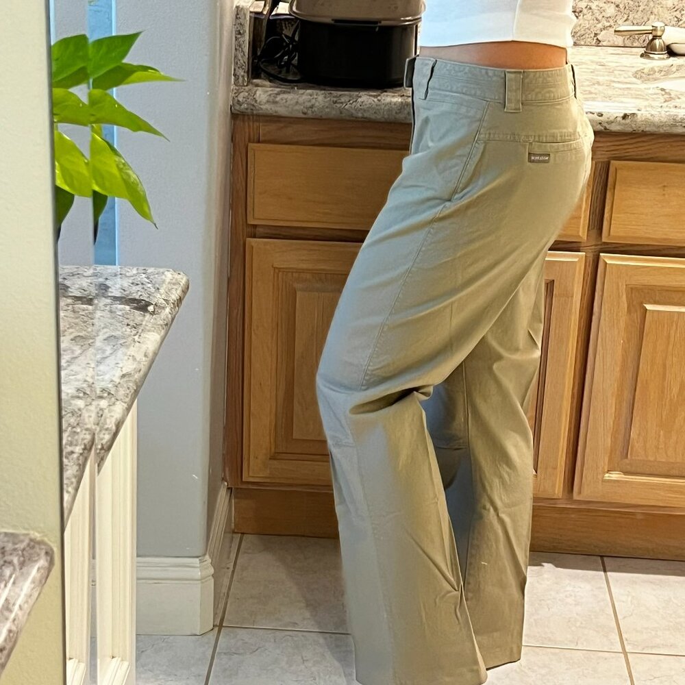 Woolrich Women's Cotton High Rise Khaki Wide Leg Utility Pants Knee Darts sz 12